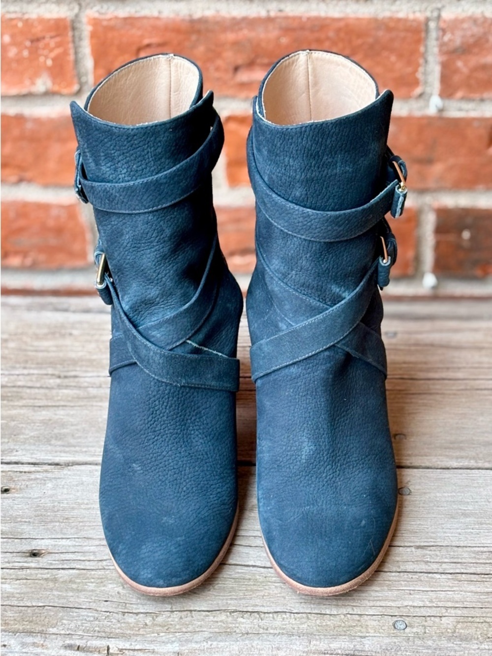 Kate Spade Lexy Teal Blue Suede Double Buckle Ankle Boots Sz 8.5 EXCELLENT - Picture 3 of 9